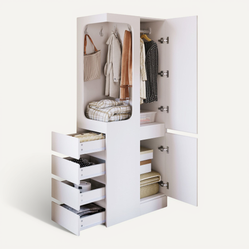 Armoire à Une Porte 70 X 40 X 170 Cm, 4 Tiroirs, Espace Penderie Ouvert, Blanc
