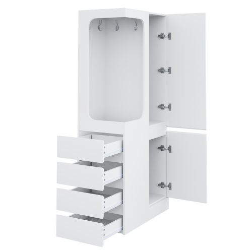 Armoire à Une Porte 70 X 40 X 170 Cm, 4 Tiroirs, Espace Penderie Ouvert, Blanc