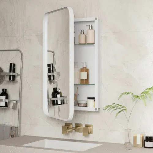 Armoire Miroir Rectangulaire En Métal Et Verre, Blanc