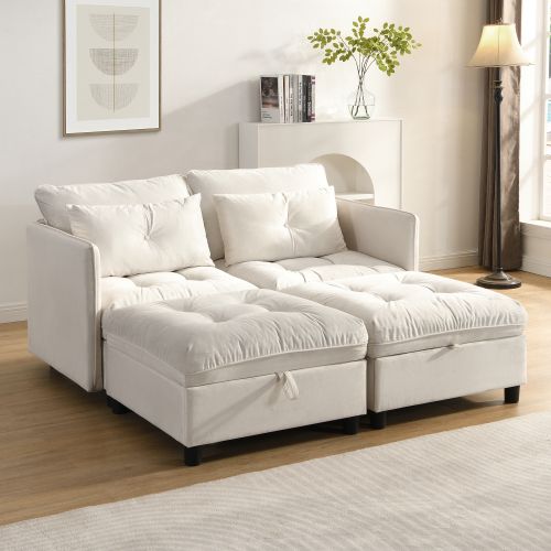 Canapé Convertible Modulaire 4 Places Avec Rangement Sous Assise En Chenille