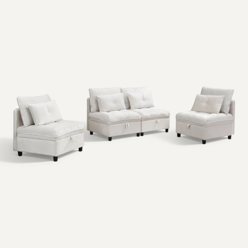 Canapé Convertible Modulaire 4 Places Avec Rangement Sous Assise En Chenille