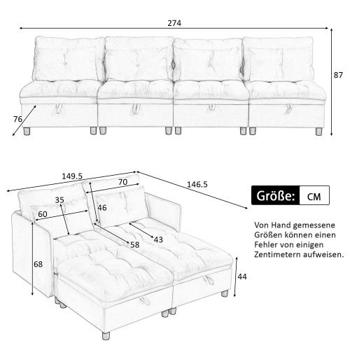 Canapé Convertible Modulaire 4 Places Avec Rangement Sous Assise En Chenille
