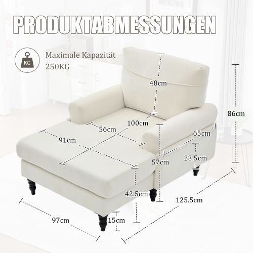 Fauteuil Large En Chenille Beige Avec Accoudoirs Et Poches Latérales