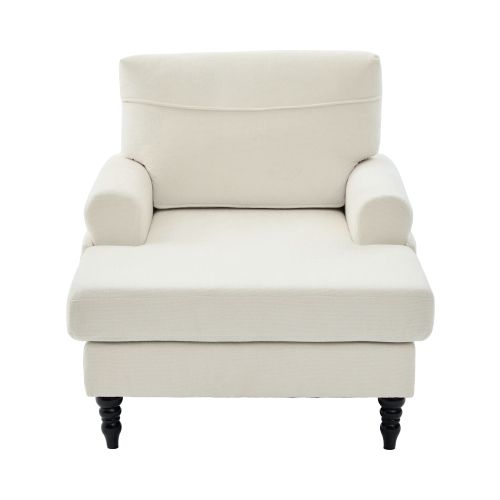Fauteuil Large En Chenille Beige Avec Accoudoirs Et Poches Latérales