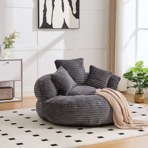 Fauteuil Pouf En Velours Côtelé Dossier Haut Avec Accoudoirs Pour Adultes Et Enfants