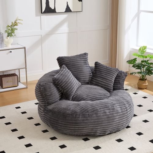 Fauteuil Pouf En Velours Côtelé Dossier Haut Avec Accoudoirs Pour Adultes Et Enfants