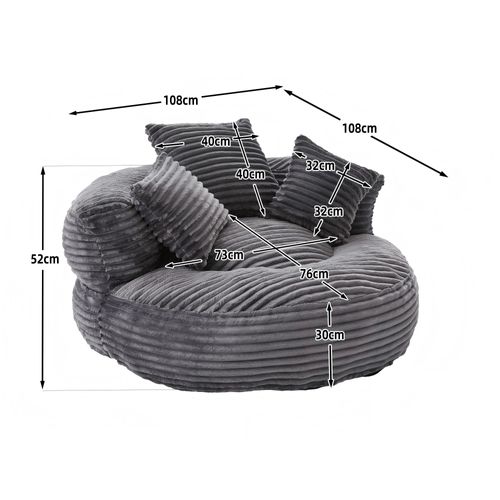 Fauteuil Pouf En Velours Côtelé Dossier Haut Avec Accoudoirs Pour Adultes Et Enfants