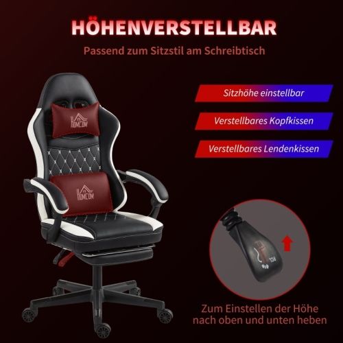 Chaise Gamer, Fauteuil Gamer Avec Repose-pieds, Dossier Inclinable, Réglable En Hauteur, Noir