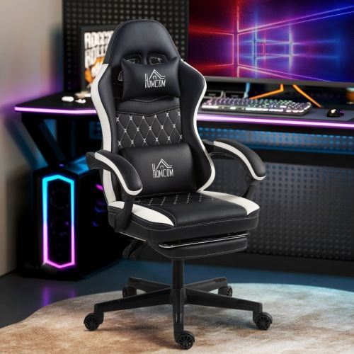 Chaise Gamer, Fauteuil Gamer Avec Repose-pieds, Dossier Inclinable, Réglable En Hauteur, Noir