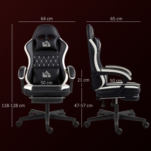 Chaise Gamer, Fauteuil Gamer Avec Repose-pieds, Dossier Inclinable, Réglable En Hauteur, Noir