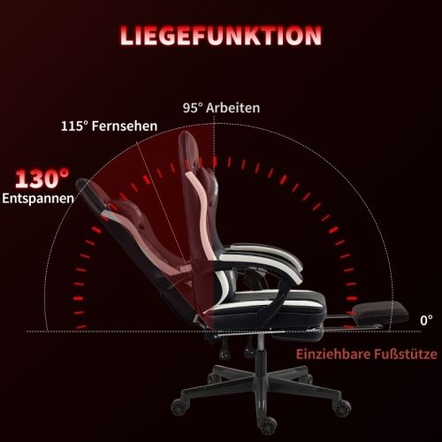 Chaise Gamer, Fauteuil Gamer Avec Repose-pieds, Dossier Inclinable, Réglable En Hauteur, Noir