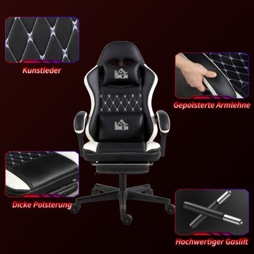 Chaise Gamer, Fauteuil Gamer Avec Repose-pieds, Dossier Inclinable, Réglable En Hauteur, Noir