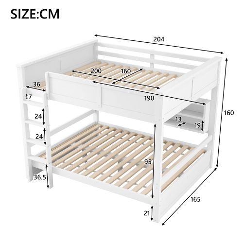 Lit Superposé 160x200 Cm Avec Lattes Et Rangements, LED, En Bois, Blanc