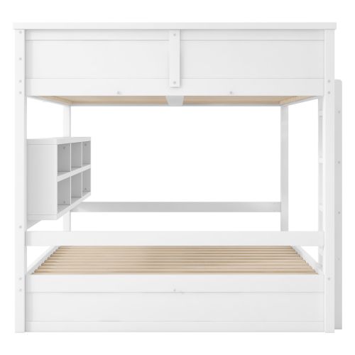 Lit Superposé 160x200 Cm Avec Lattes Et Rangements, LED, En Bois, Blanc
