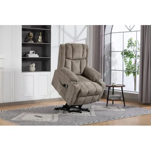 Fauteuils Releveurs Électriques En Velours, Structure Acier, Marron Clair