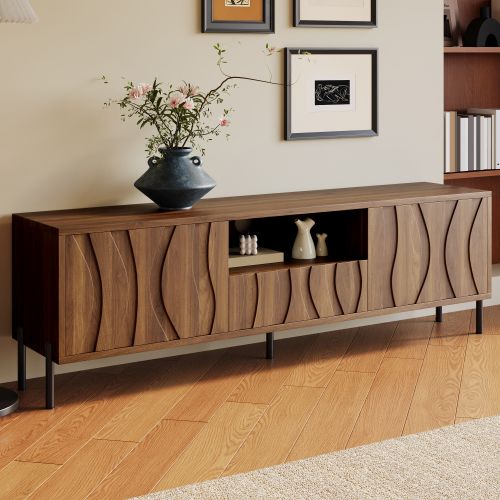 Meuble TV Moderne 160 Cm Avec 3 Portes, 1 Niche Ouverte, Couleur Bois