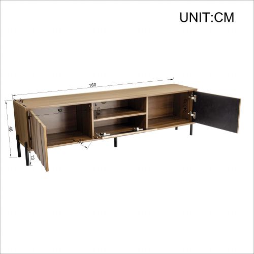Meuble TV Moderne 160 Cm Avec 3 Portes, 1 Niche Ouverte, Couleur Bois