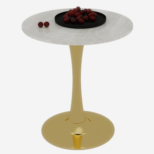 Table Basse Ronde Effet Marbre Blanc, Pieds Dorés