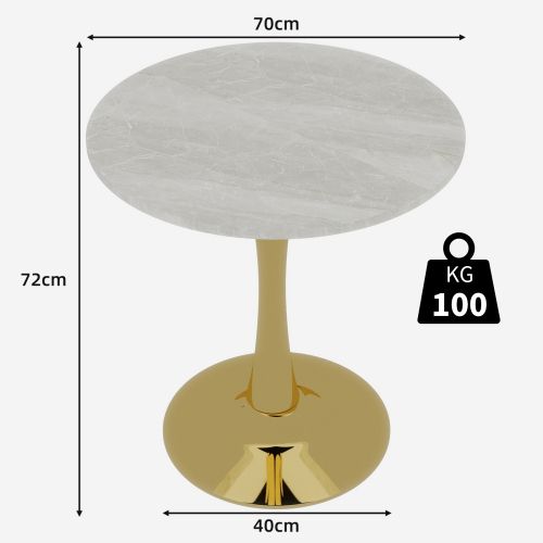 Table Basse Ronde Effet Marbre Blanc, Pieds Dorés