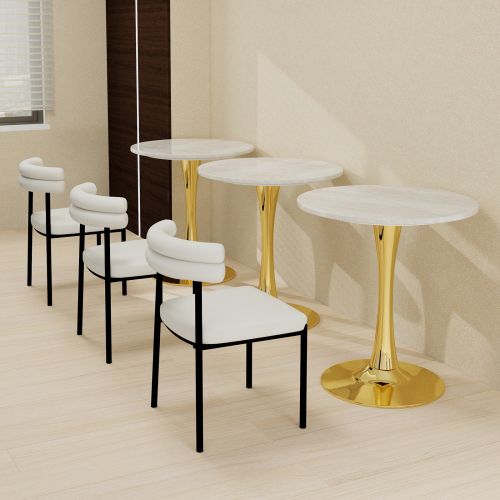 Table Basse Ronde Effet Marbre Blanc, Pieds Dorés