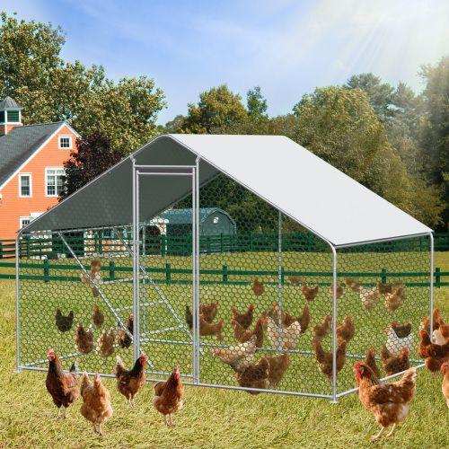 Enclos Poulailler En Métal 3 X 3 X 2 M Argent Avec Serrure, Filet Hexagonal Et Bâche Pe Imperméable