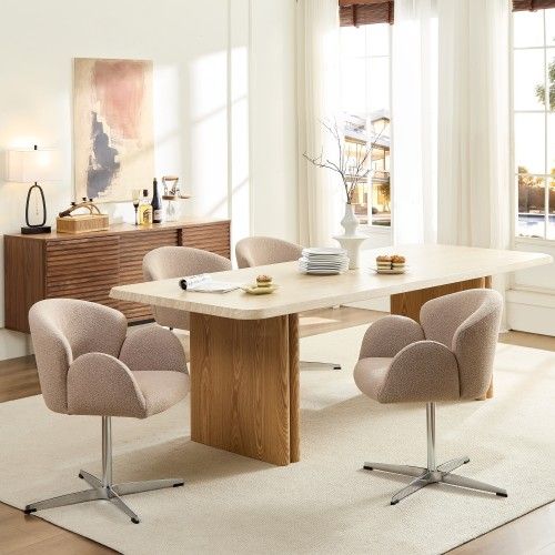 Chaise Pivotante En Tissu, Piètement Inox Poli, Assise Ergonomique, Marron