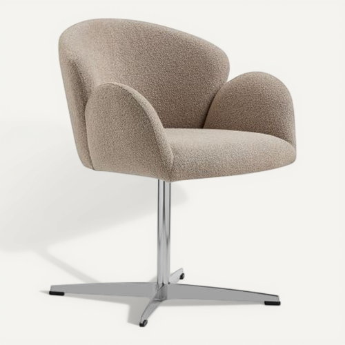 Chaise Pivotante En Tissu, Piètement Inox Poli, Assise Ergonomique, Marron