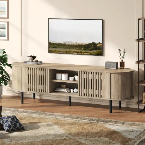 Meuble TV 160 Cm, Avec 2 Portes, Niche Ouverte, 5 Pieds, Couleur Bois
