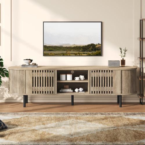 Meuble TV 160 Cm, Avec 2 Portes, Niche Ouverte, 5 Pieds, Couleur Bois