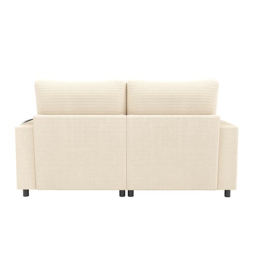 Canapé 2 Places En Velours Côtelé Avec USB, Porte-gobelets- Beige