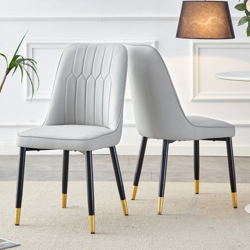 Lot De 2 Chaises De Salle à Manger, Assise En Pu, Pieds Métal, Gris Clair