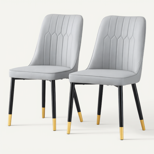 Lot De 2 Chaises De Salle à Manger, Assise En Pu, Pieds Métal, Gris Clair