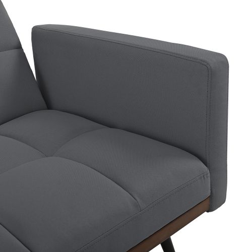 Canapé Convertible 160 Cm En Lin, Dossier 5 Positions, Accoudoirs Fixes, Pieds Métal, Gris