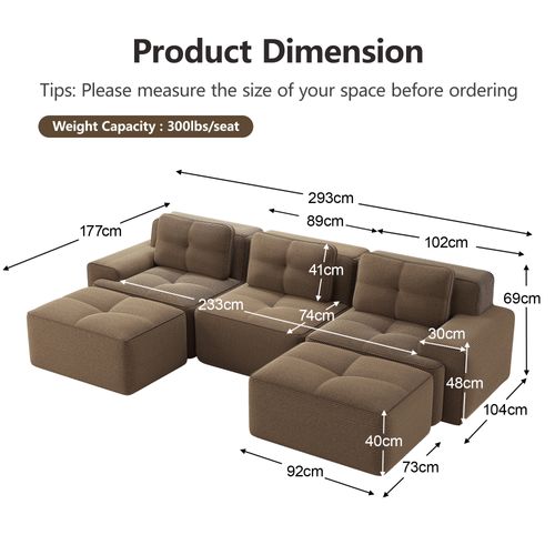 Canapé Modulable En U 3 Places En Velours Côtelé Marron