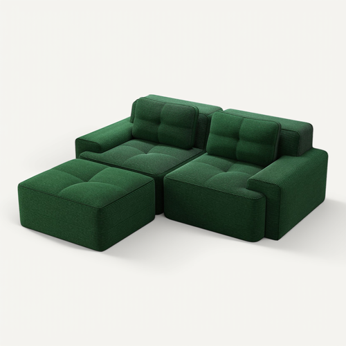 Canapé D’angle Modulable En Velours Côtelé Vert Avec Méridienne