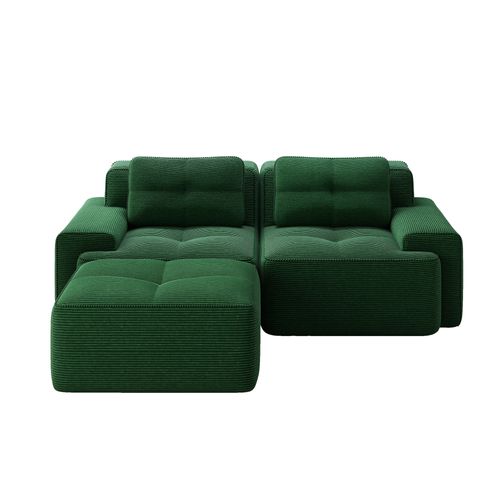 Canapé D’angle Modulable En Velours Côtelé Vert Avec Méridienne