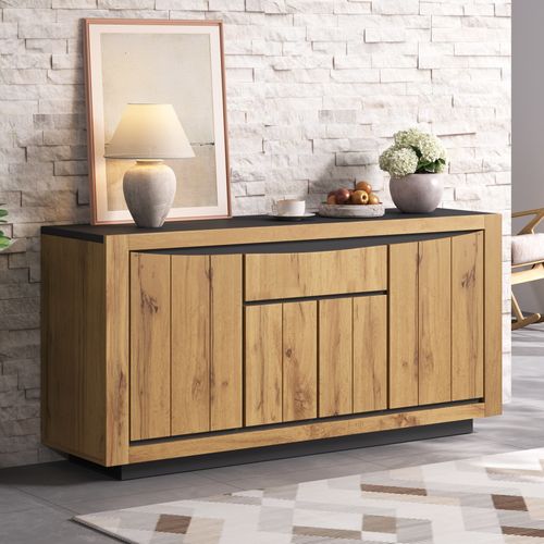 Buffet De Salon 140 X 38,5 X 52 Cm Avec 4 Portes, 1 Tiroir, Noir Et Bois
