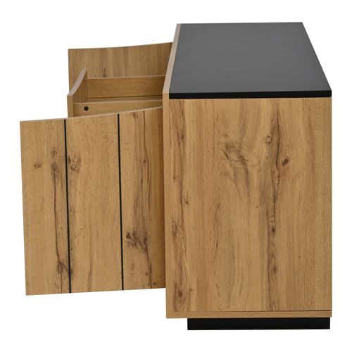 Buffet De Salon 140 X 38,5 X 52 Cm Avec 4 Portes, 1 Tiroir, Noir Et Bois