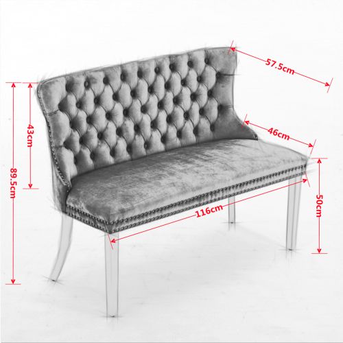 Banquette 2 Places En Velours Capitonné, Pieds Acier Inoxydable Doré, Beige