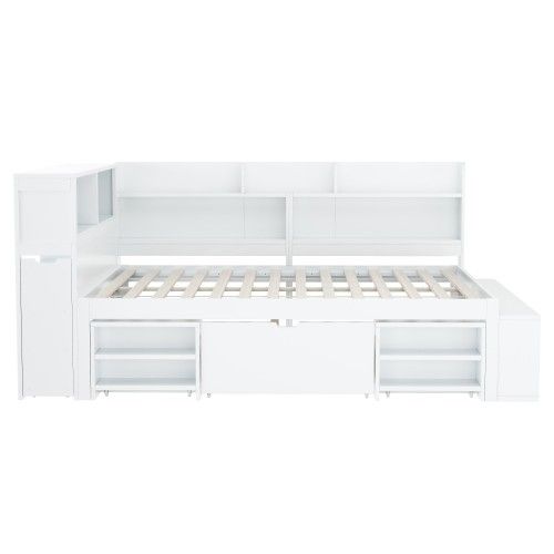 Lit Enfant 140x190 Cm Avec Tiroirs Et Rangements, Avec Sommier à Lattes, Blanc