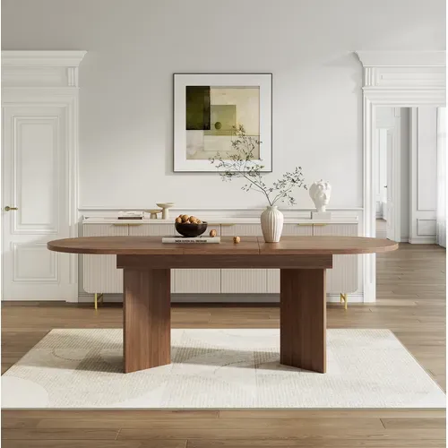 Table à Manger Extensible 120-160x80 Cm En Mdf Finition Noyer Avec Angles Arrondis
