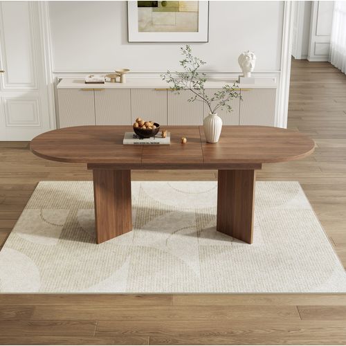 Table à Manger Extensible 120-160x80 Cm En Mdf Finition Noyer Avec Angles Arrondis