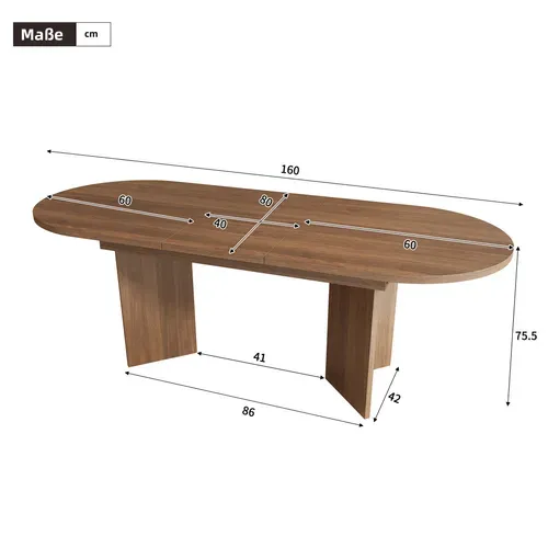 Table à Manger Extensible 120-160x80 Cm En Mdf Finition Noyer Avec Angles Arrondis