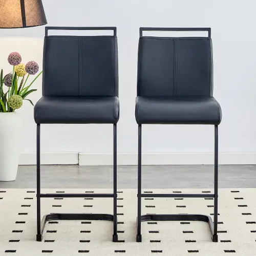 Lot De 2 Tabourets De Bar, Assise En Simili, Pieds Métal, Noir