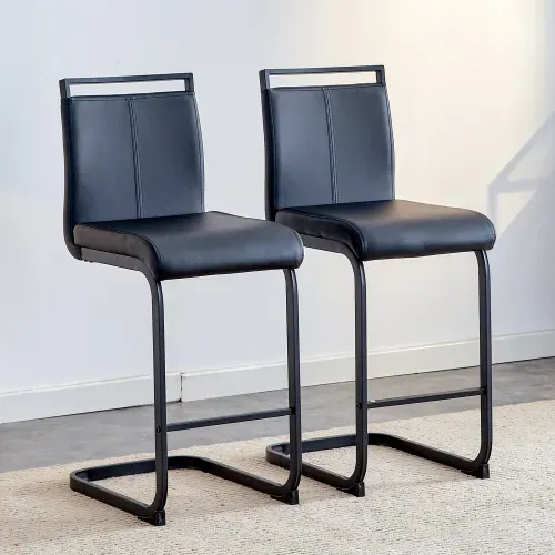 Lot De 2 Tabourets De Bar, Assise En Simili, Pieds Métal, Noir
