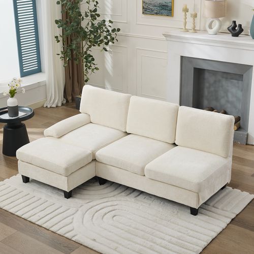 Canapé D’angle Convertible 3 Places En Tissu Beige, 194 X 118 X 81 Cm