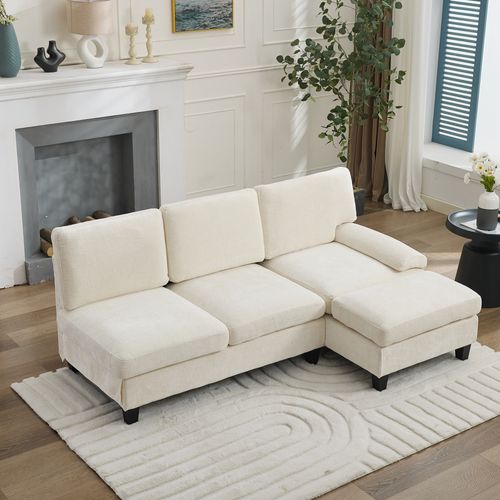 Canapé D’angle Convertible 3 Places En Tissu Beige, 194 X 118 X 81 Cm