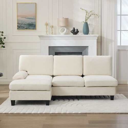 Canapé D’angle Convertible 3 Places En Tissu Beige, 194 X 118 X 81 Cm