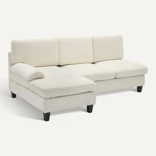 Canapé D’angle Convertible 3 Places En Tissu Beige, 194 X 118 X 81 Cm