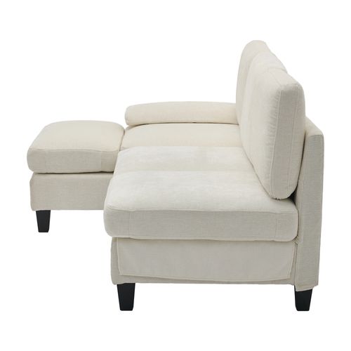 Canapé D’angle Convertible 3 Places En Tissu Beige, 194 X 118 X 81 Cm